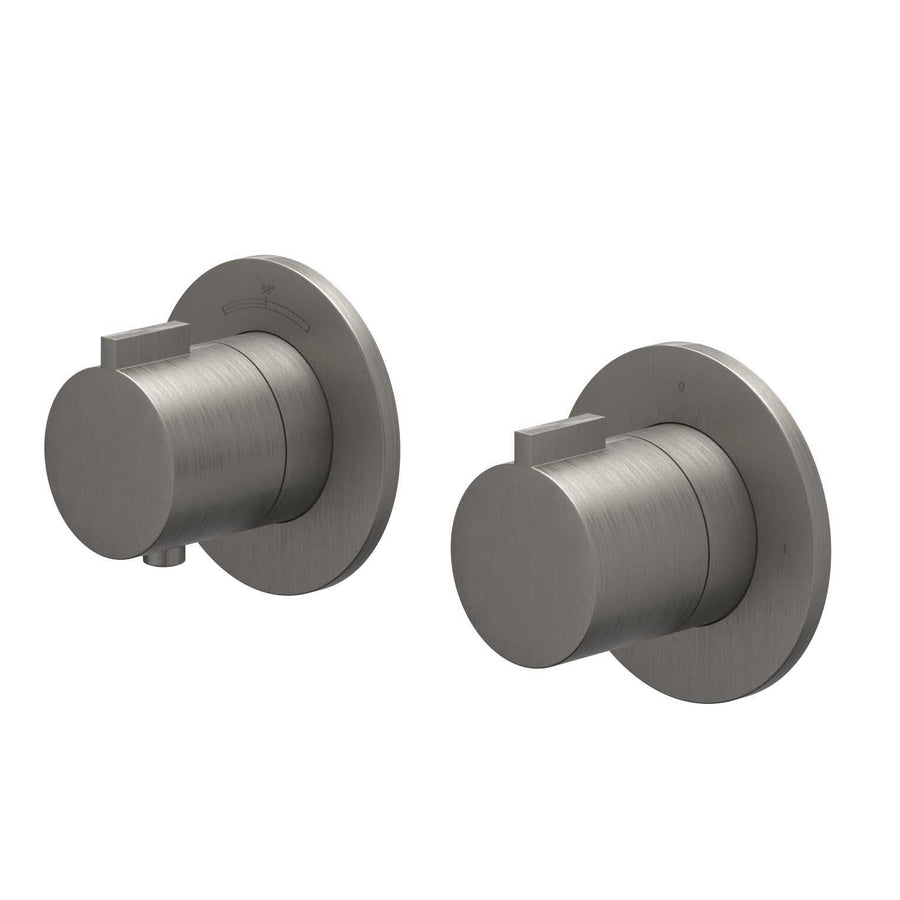 IVY Afbouwdeel inbouwthermostaat met 2-weg stop-omstel symmetry met ronde rozetten – Gebr. metal black PVD