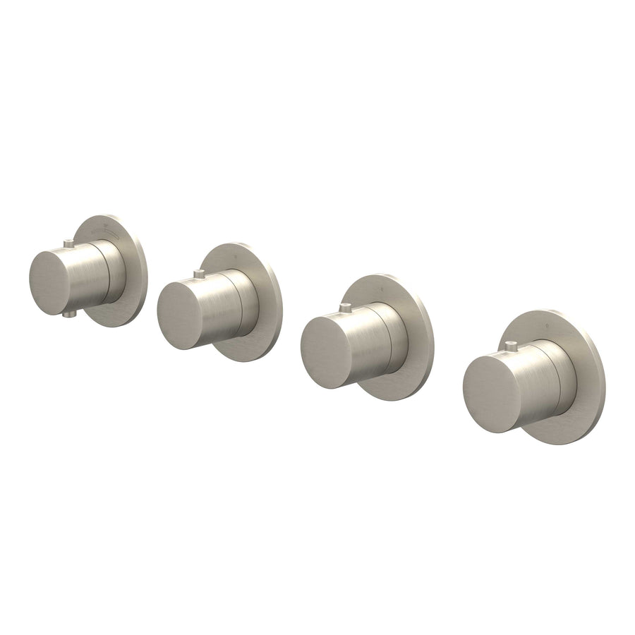 IVY Afbouwdeel inbouwthermostaat met 3 stopkranen symmetry met ronde rozetten, Gebr. nickel PVD - productfoto - SKU 6202373