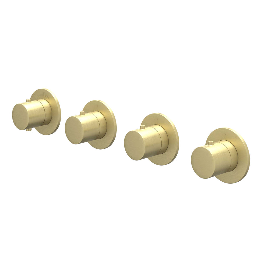 IVY Afbouwdeel inbouwthermostaat met 3 stopkranen symmetry met ronde rozetten, Gebr. mat goud PVD - productfoto - SKU 6202374