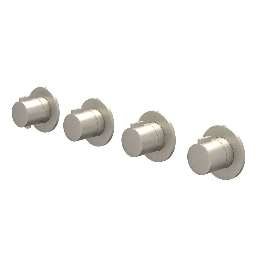 IVY Afbouwdeel inbouwthermostaat met 3 stopkranen symmetry met ronde rozetten, Gebr. nickel PVD - productfoto - SKU 6202383