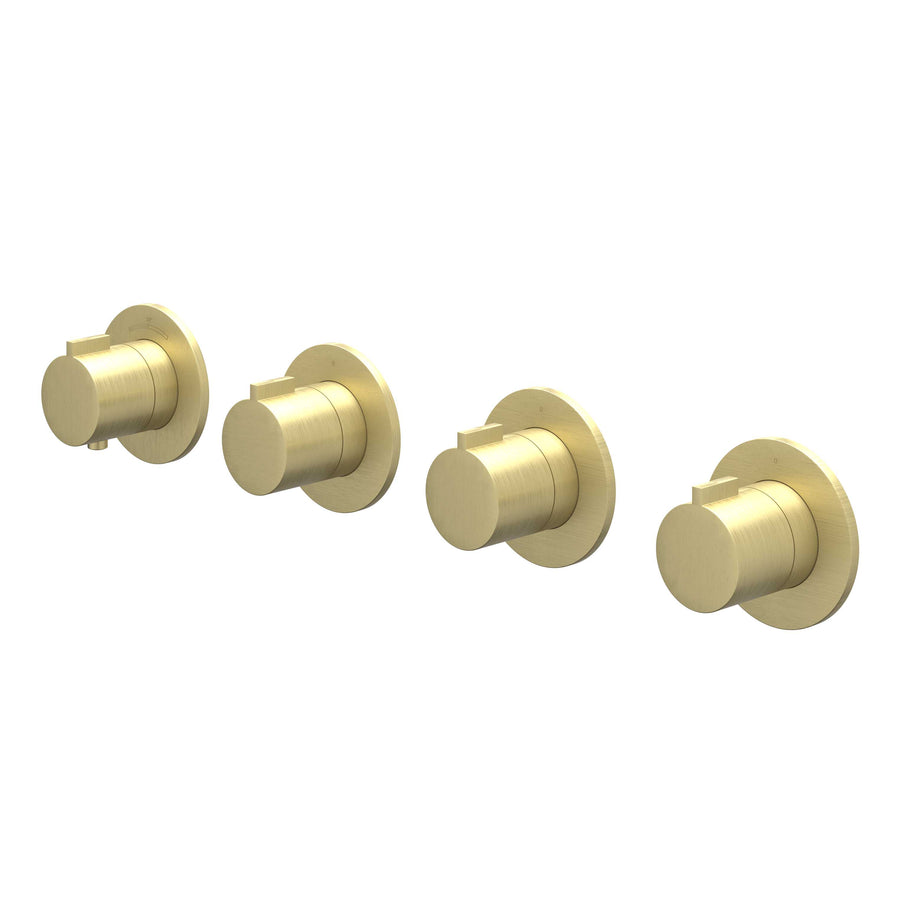IVY Afbouwdeel inbouwthermostaat met 3 stopkranen symmetry met ronde rozetten, Gebr. mat goud PVD - productfoto - SKU 6202384
