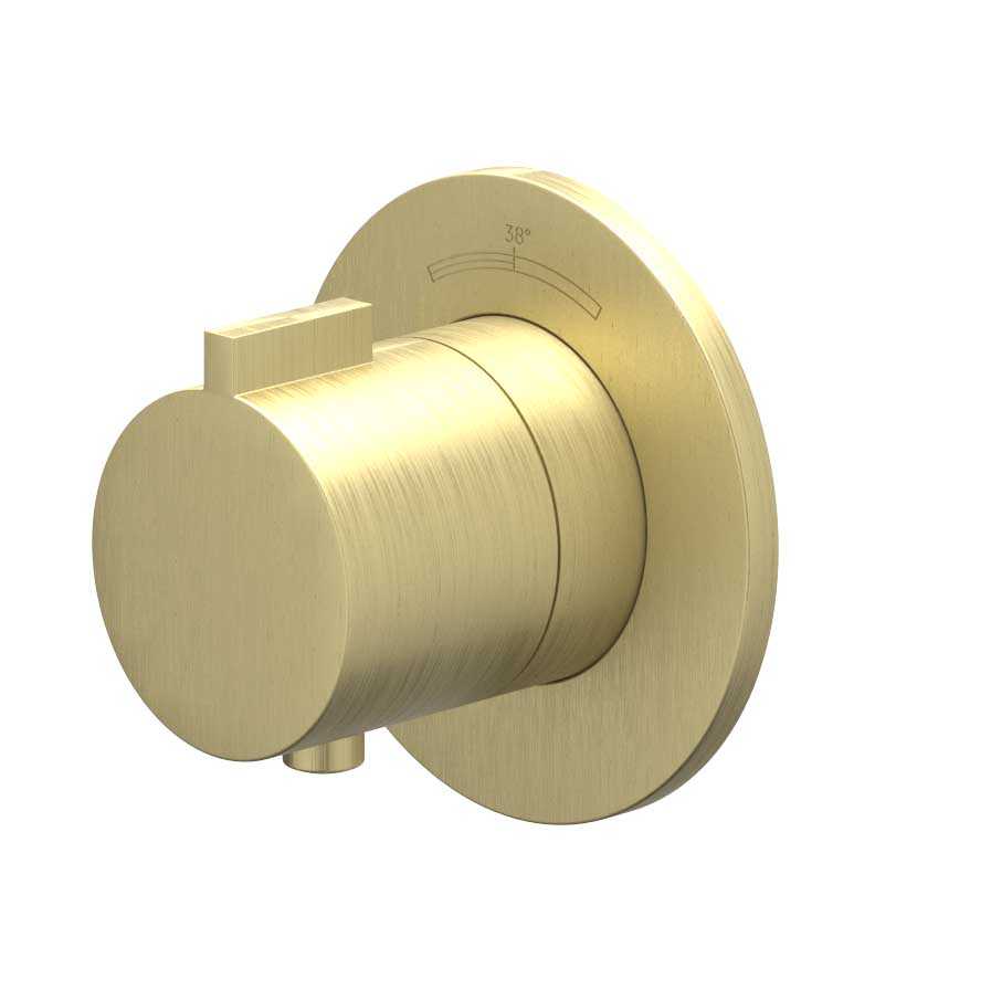 IVY Afbouwdeel inbouwthermostaat symmetry met rond rozet – Gebr. mat goud PVD