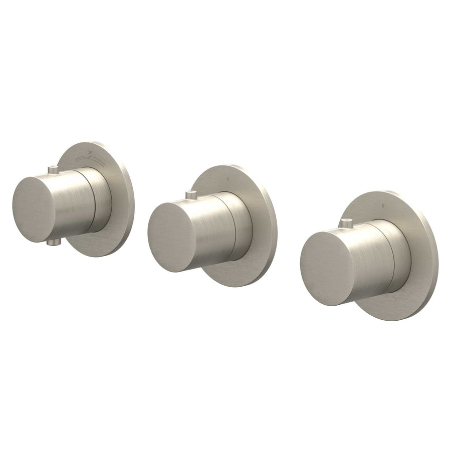 IVY Afbouwdeel inbouwthermostaat met 2 stopkranen symmetry met ronde rozetten, Gebr. nickel PVD - productfoto - SKU 6202473