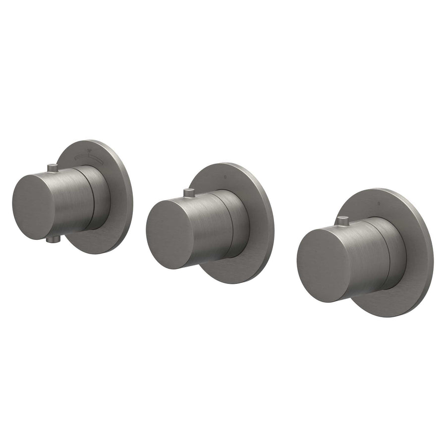 IVY Afbouwdeel inbouwthermostaat met 2 stopkranen symmetry met ronde rozetten – Gebr. metal black PVD
