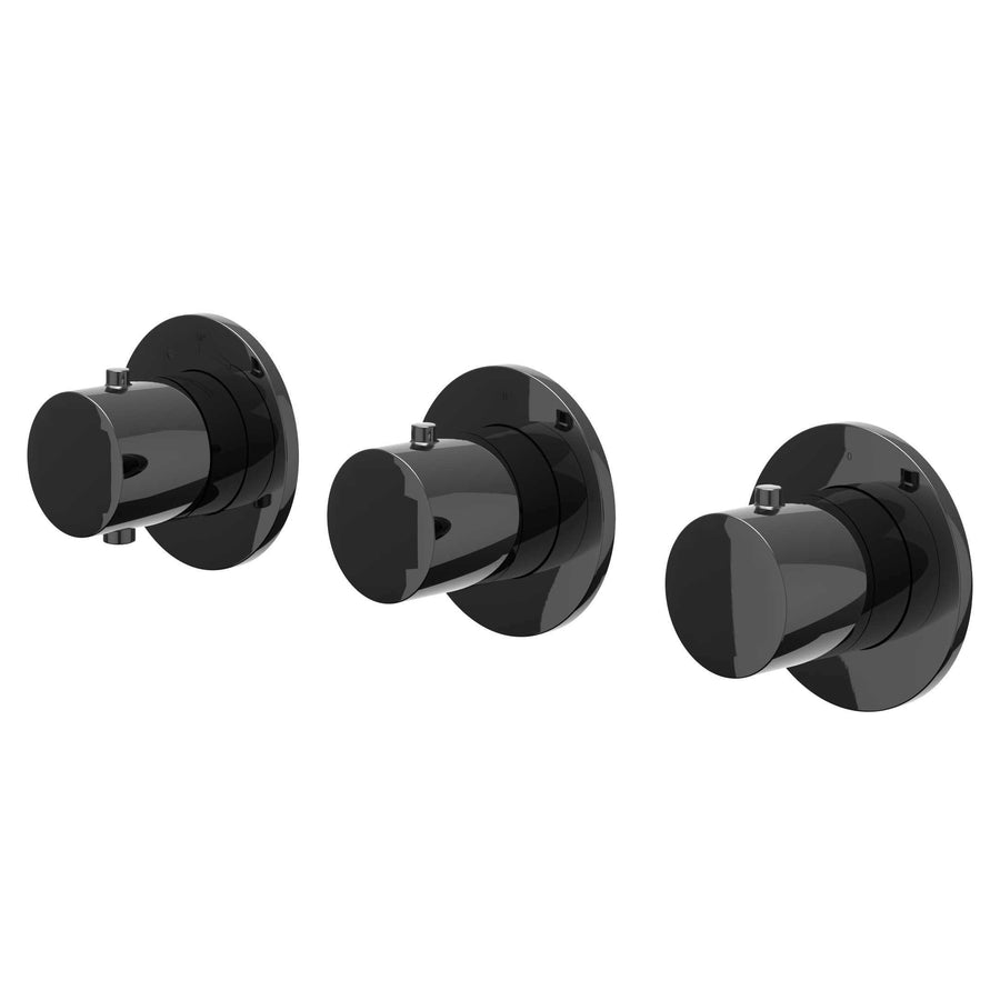 IVY Afbouwdeel inbouwthermostaat met 2 stopkranen symmetry met ronde rozetten – Zwart chroom PVD