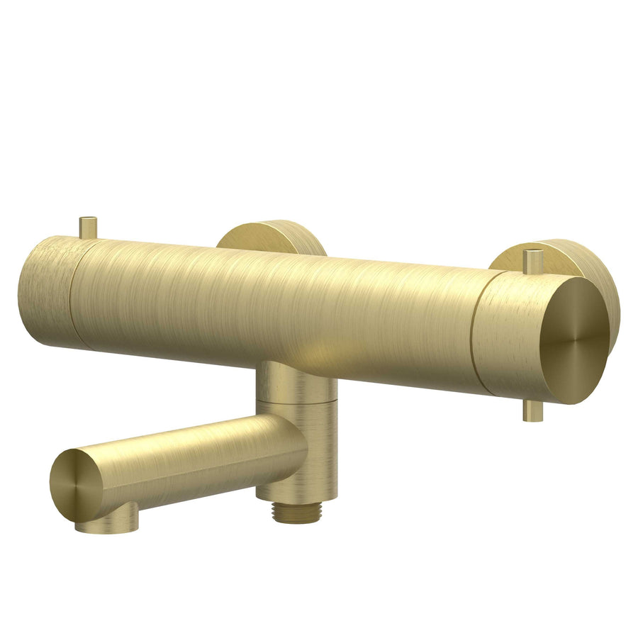 IVY Badthermostaatkraan opbouw met wegdraaibare baduitloop met omstel, RVS316 gebr. mat goud PVD - productfoto - SKU 6301012