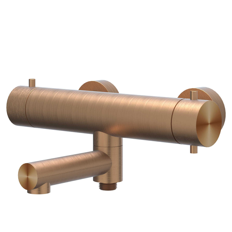 IVY Badthermostaatkraan opbouw met wegdraaibare baduitloop met omstel, RVS316 gebr. mat koper PVD - productfoto - SKU 6301013