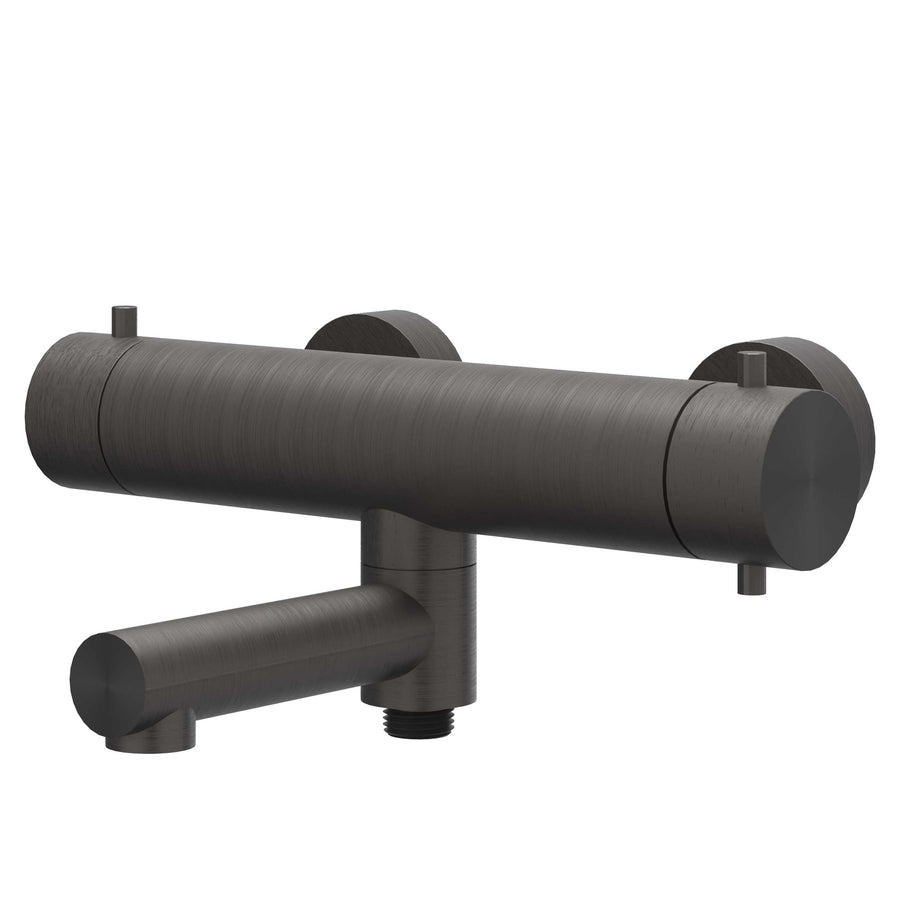 IVY Badthermostaatkraan opbouw met wegdraaibare baduitloop met omstel, RVS316 gebr. carbon black PVD - productfoto - SKU 6301014