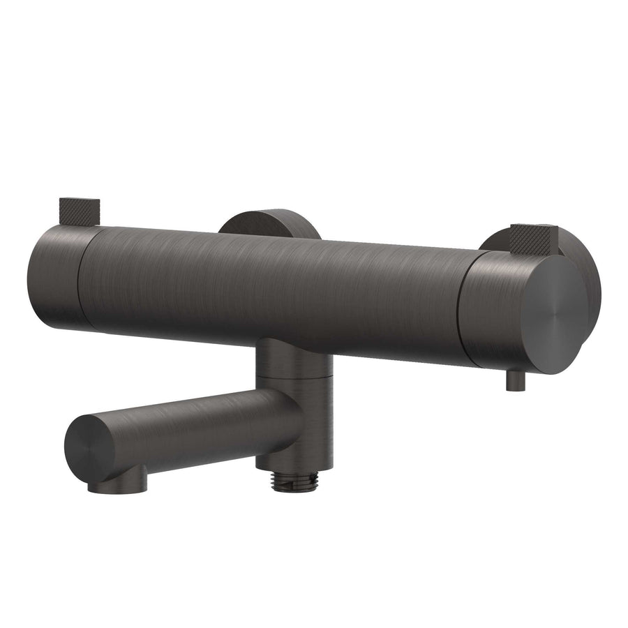 IVY Badthermostaatkraan opbouw met wegdraaibare baduitloop met omstel – RVS316 gebr. carbon black PVD