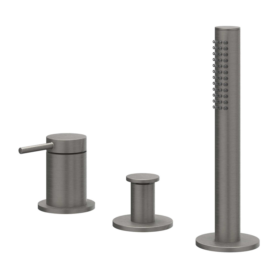 IVY Badrandcombinatie 3-gats mengkraan met uittrekbare handdouche zonder uitloop – Gebr. metal black PVD