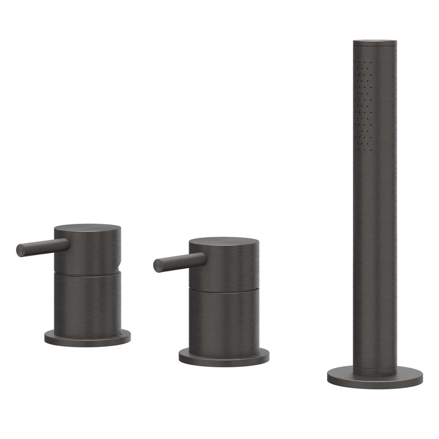 IVY Badrandcombinatie 3-gats mengkraan met uittrekbare handdouche zonder uitloop – RVS316 gebr. carbon black PVD
