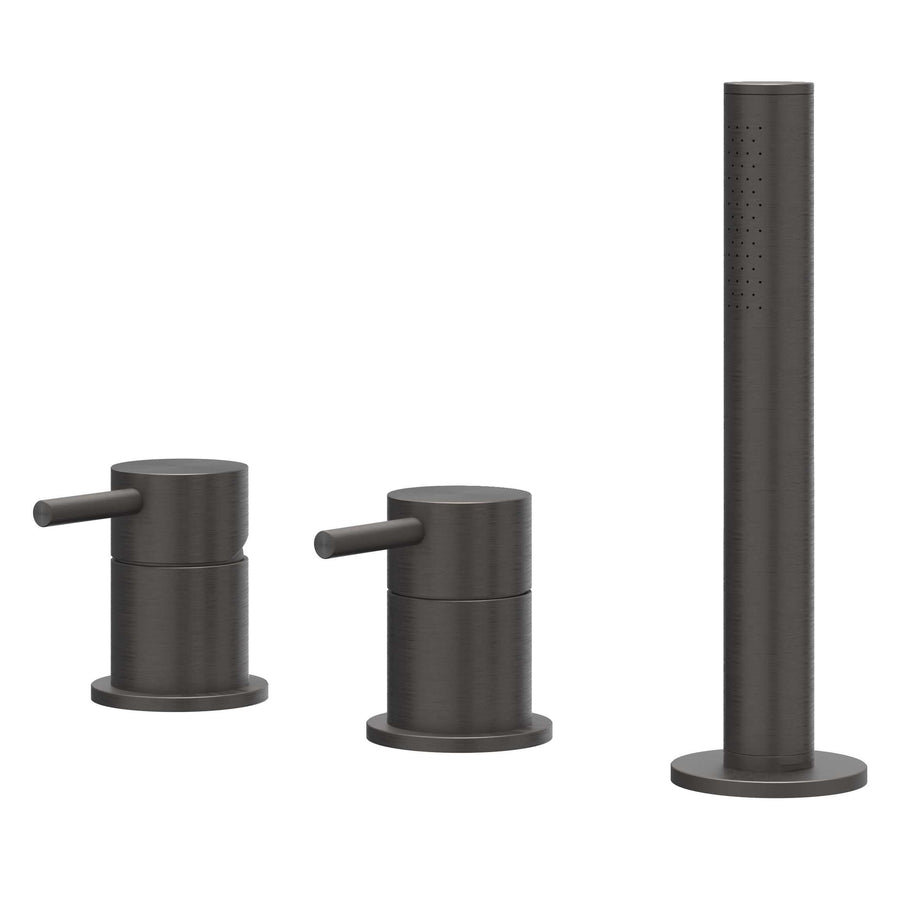 IVY Badrandcombinatie 3-gats mengkraan met uittrekbare handdouche zonder uitloop, RVS316 gebr. carbon black PVD - productfoto - SKU 6301144