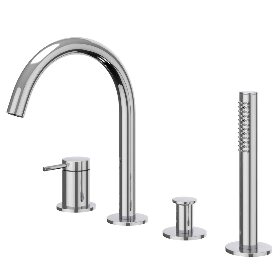 IVY Badrandcombinatie 4-gats mengkraan met draaibare uitloop uittrekbare handdouche, Chroom - productfoto - SKU 6301151