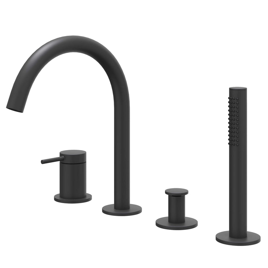 IVY Badrandcombinatie 4-gats mengkraan met draaibare uitloop uittrekbare handdouche, Mat zwart PED - productfoto - SKU 6301152