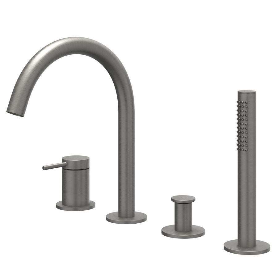 IVY Badrandcombinatie 4-gats mengkraan met draaibare uitloop uittrekbare handdouche – Gebr. metal black PVD