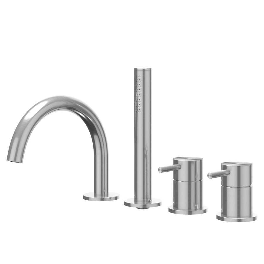 IVY Badrandcombinatie 4-gats mengkraan met draaibare uitloop uittrekbare handdouche, RVS316 geborsteld - productfoto - SKU 6301161