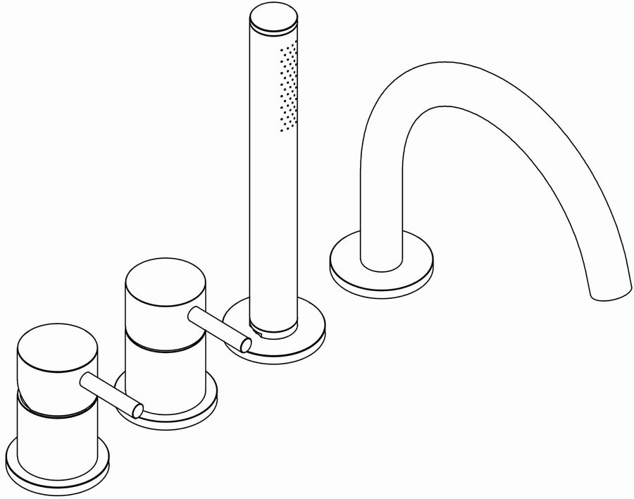 IVY Badrandcombinatie 4-gats mengkraan met draaibare uitloop uittrekbare handdouche – RVS316 gebr. mat goud PVD