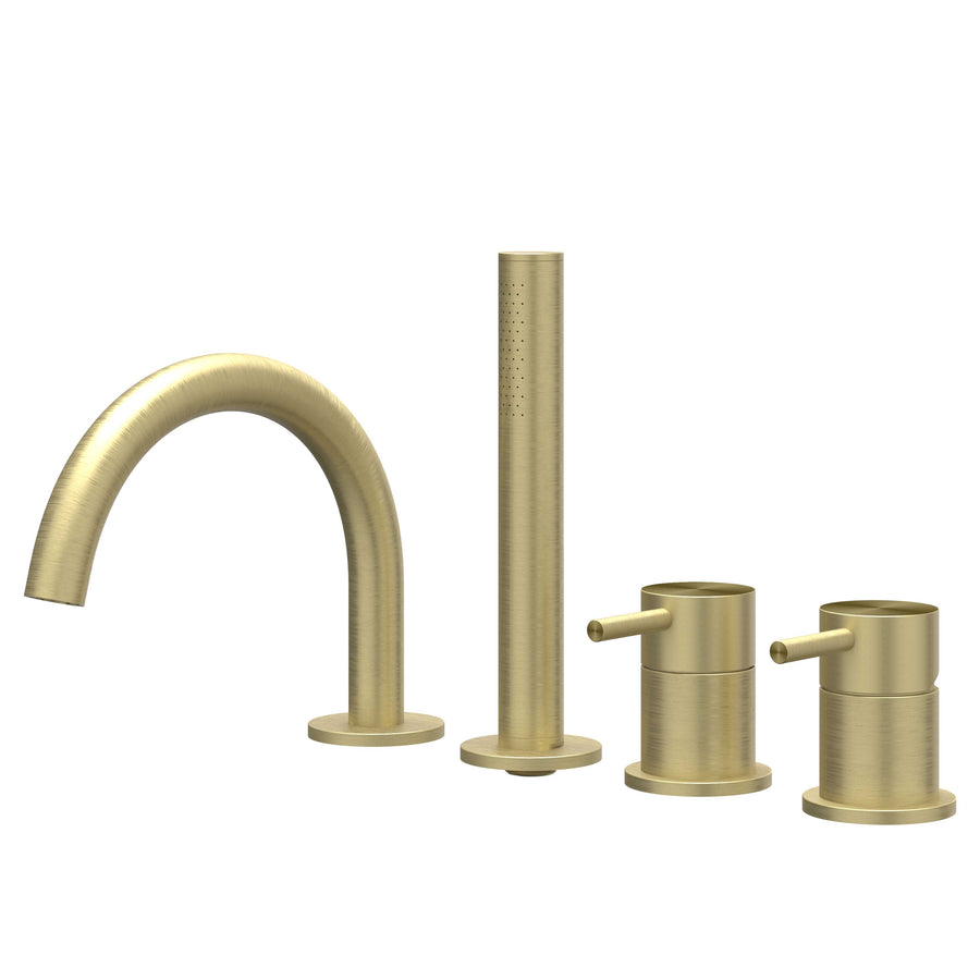 IVY Badrandcombinatie 4-gats mengkraan met draaibare uitloop uittrekbare handdouche, RVS316 gebr. mat goud PVD - productfoto - SKU 6301162