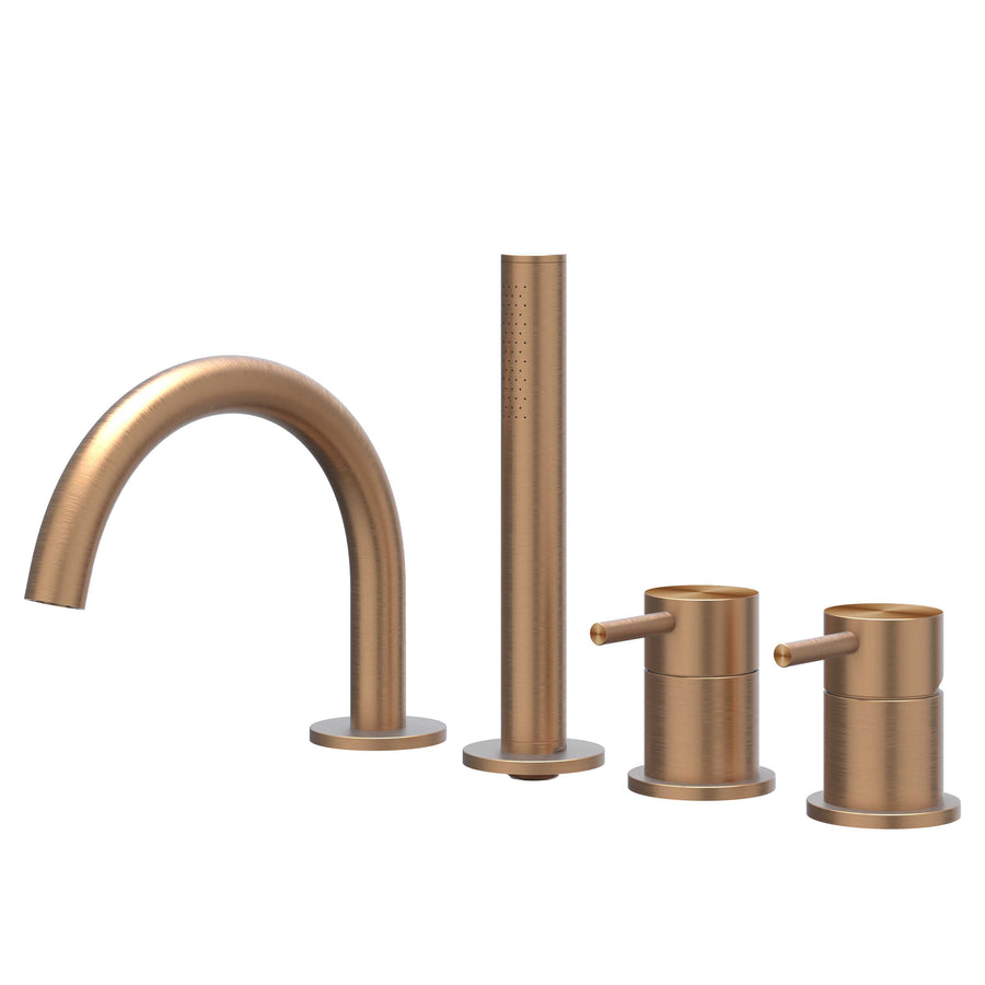 IVY Badrandcombinatie 4-gats mengkraan met draaibare uitloop uittrekbare handdouche, RVS316 gebr. mat koper PVD - productfoto - SKU 6301163