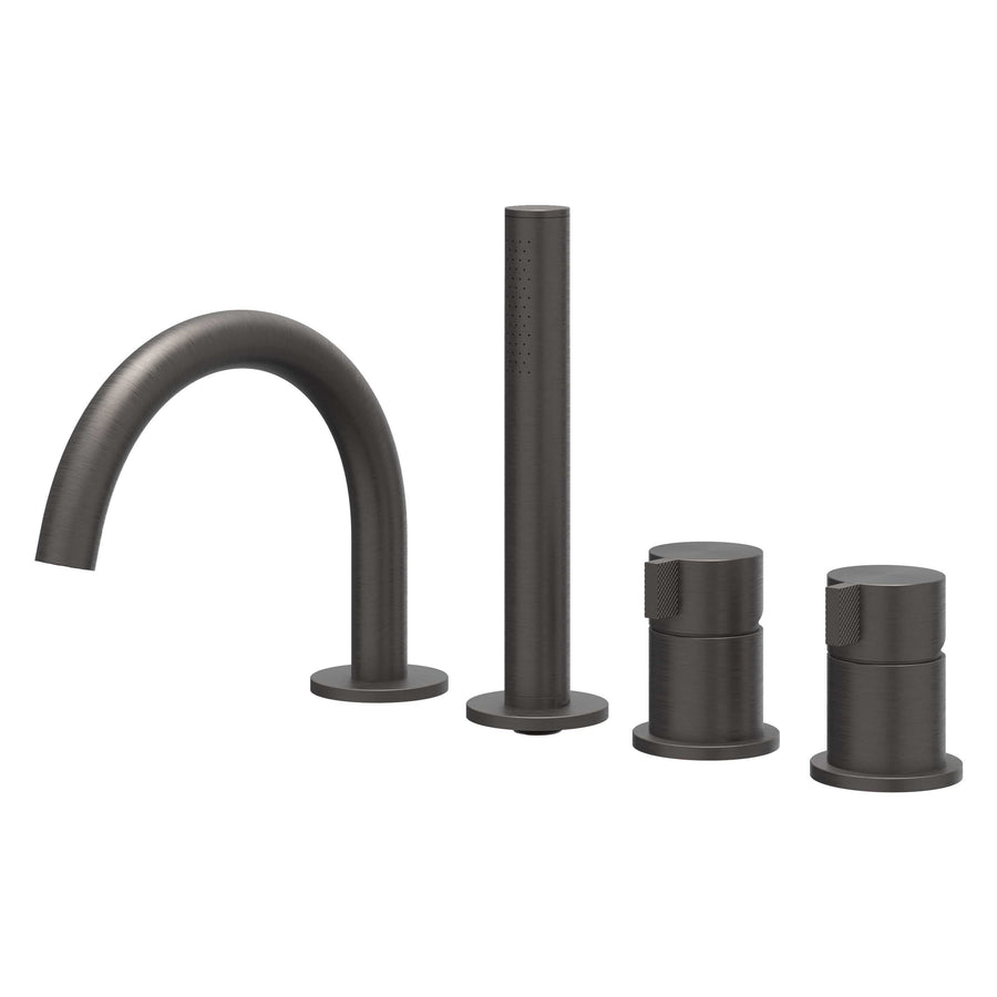 IVY Badrandcombinatie 4-gats mengkraan met draaibare uitloop uittrekbare handdouche – RVS316 gebr. carbon black PVD