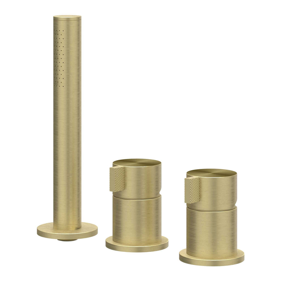 IVY Badrandcombinatie 3-gats mengkraan met uittrekbare handdouche zonder uitloop, RVS316 gebr. mat goud PVD - productfoto - SKU 6301182
