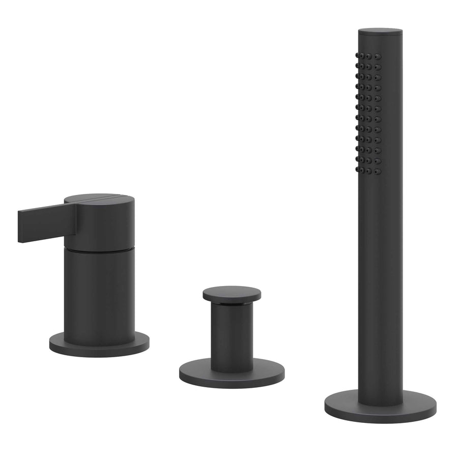 IVY Badrandcombinatie 3-gats mengkraan met uittrekbare handdouche zonder uitloop, Mat zwart PED - productfoto - SKU 6302102