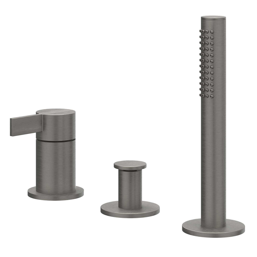 IVY Badrandcombinatie 3-gats mengkraan met uittrekbare handdouche zonder uitloop – Gebr. metal black PVD