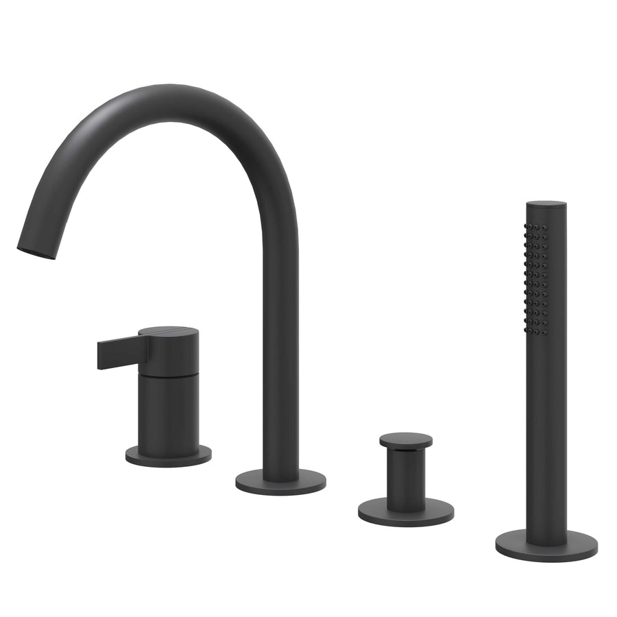 IVY Badrandcombinatie 4-gats mengkraan met draaibare uitloop uittrekbare handdouche, Mat zwart PED - productfoto - SKU 6302152