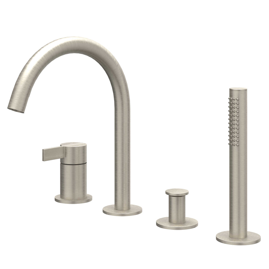 IVY Badrandcombinatie 4-gats mengkraan met draaibare uitloop uittrekbare handdouche, Gebr. nickel PVD - productfoto - SKU 6302153