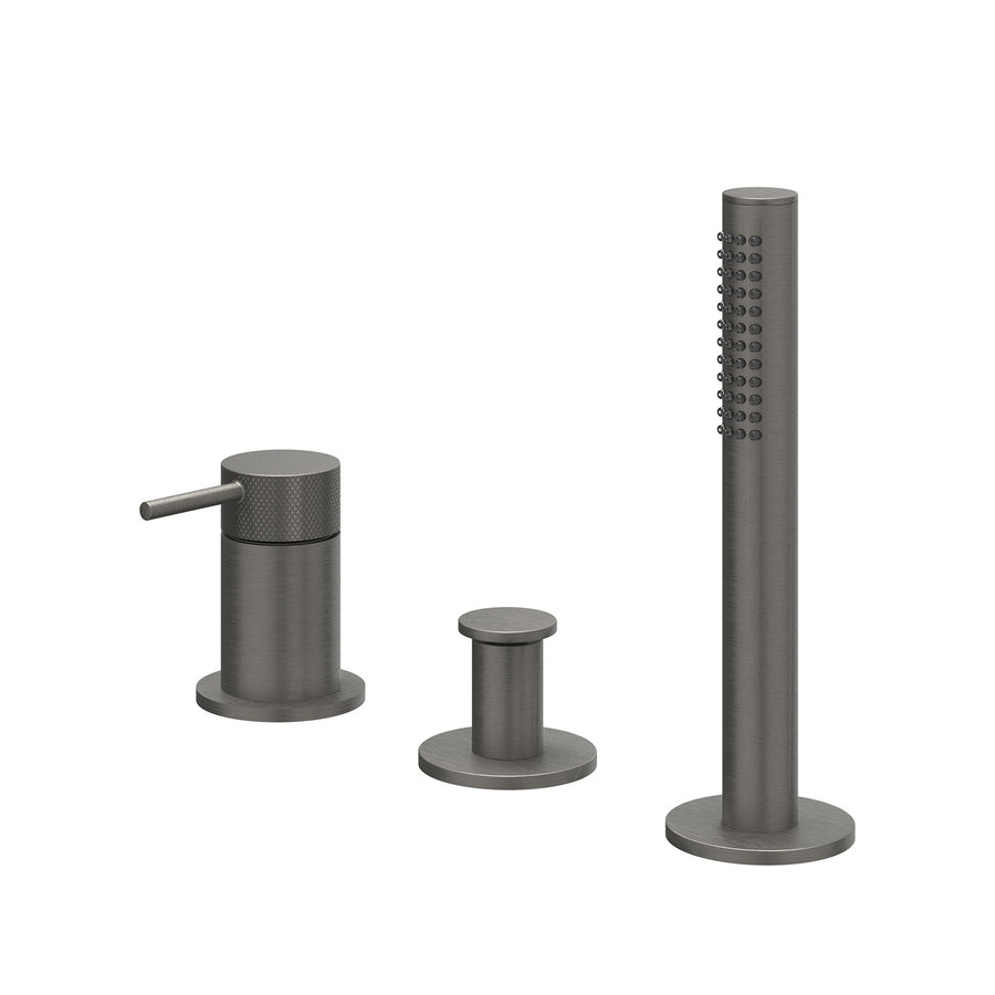 IVY Badrandcombinatie 3-gats mengkraan met uittrekbare handdouche, zonder uitloop – Gebr. metal black PVD
