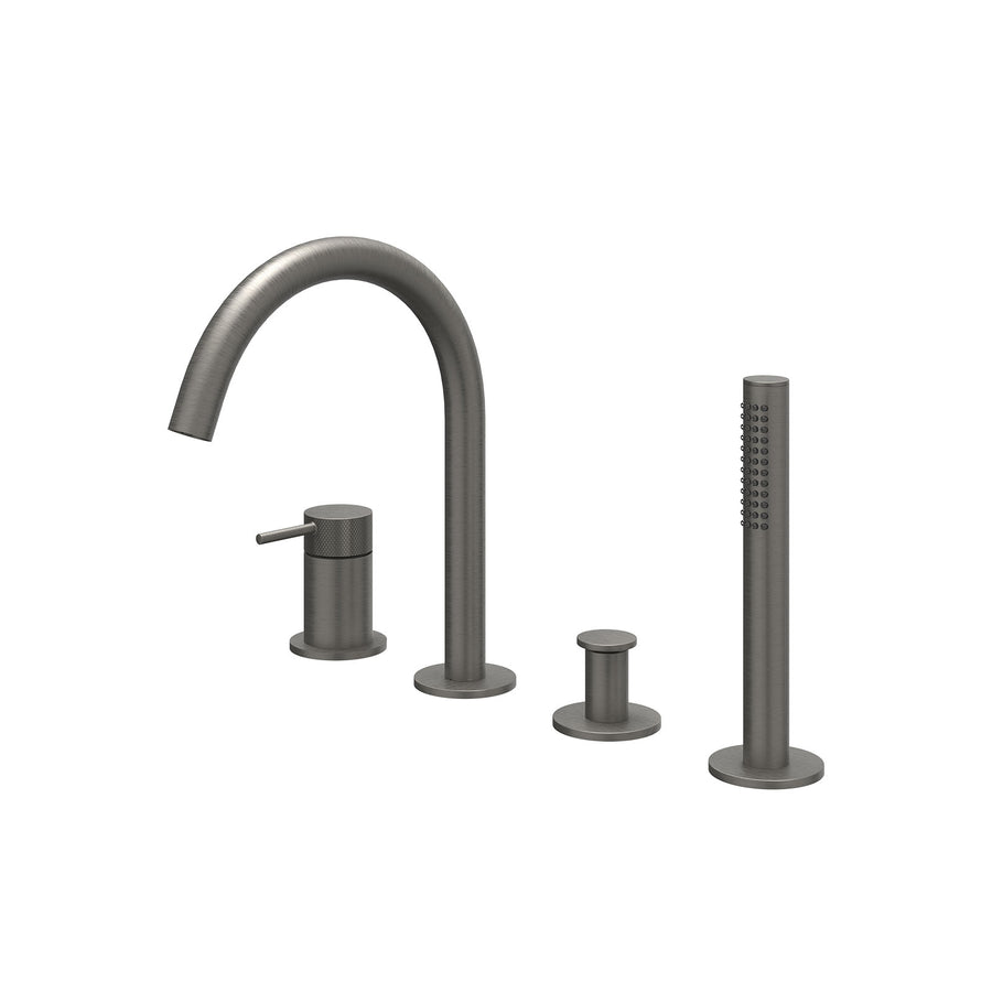 IVY Badrandcombinatie 4-gats mengkraan met draaibare uitloop uittrekbare handdouche – Gebr. metal black PVD