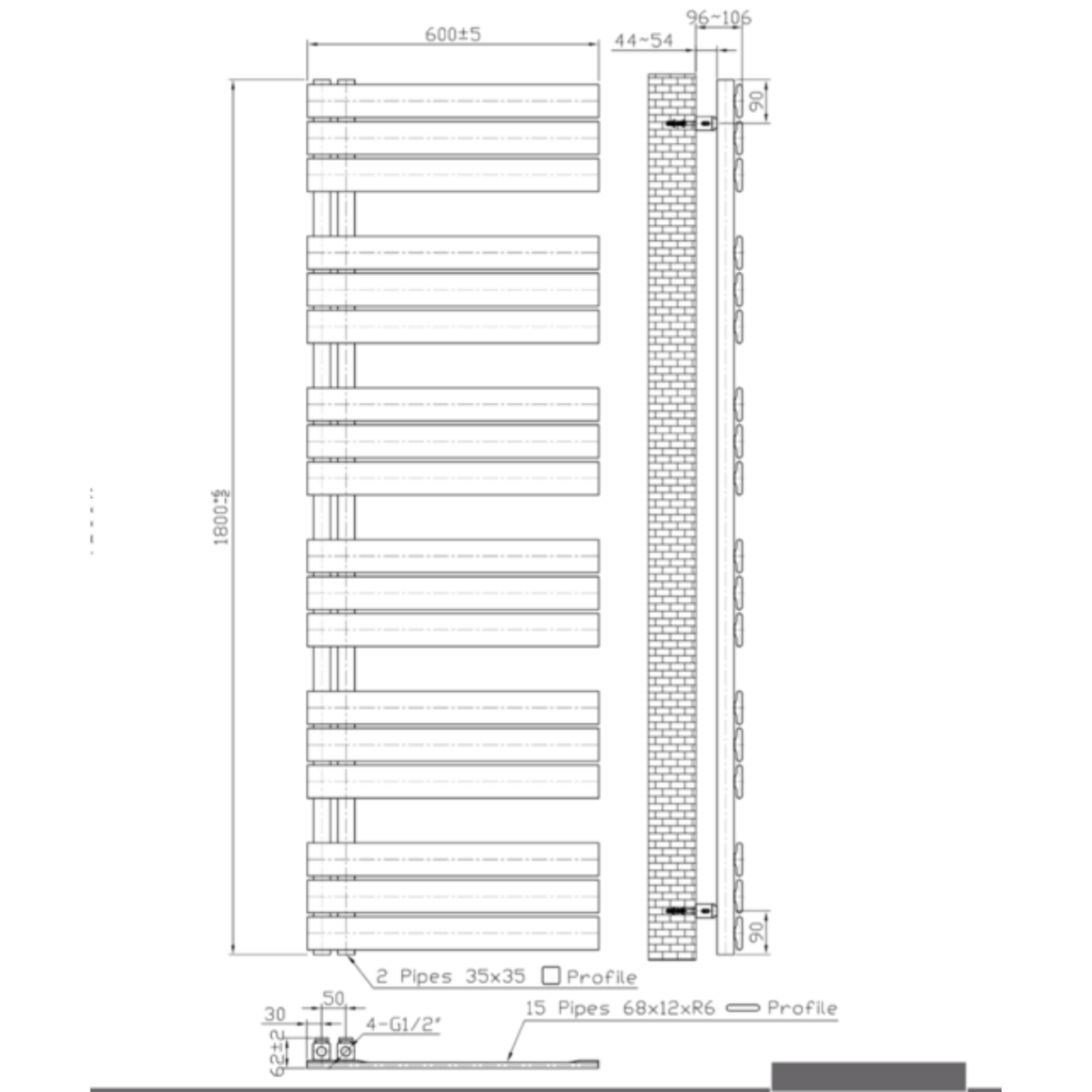 BELRAD Badkamer Radiator Wit – Linkeraansluiting/Combi