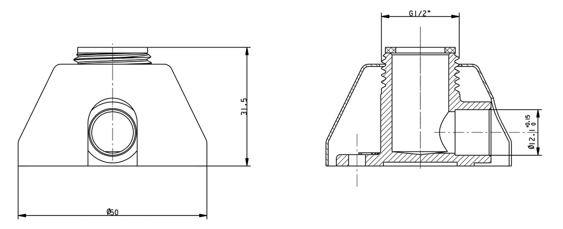 Riko muurplaatkoppeling met rozetten 2 stuks chroom 1/2" - technische tekening