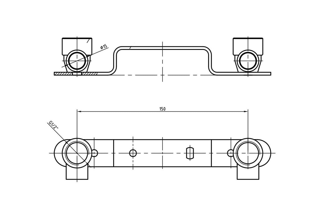 Riko messing soldeer muurplaat-beugel gemini 1/2" - technische tekening