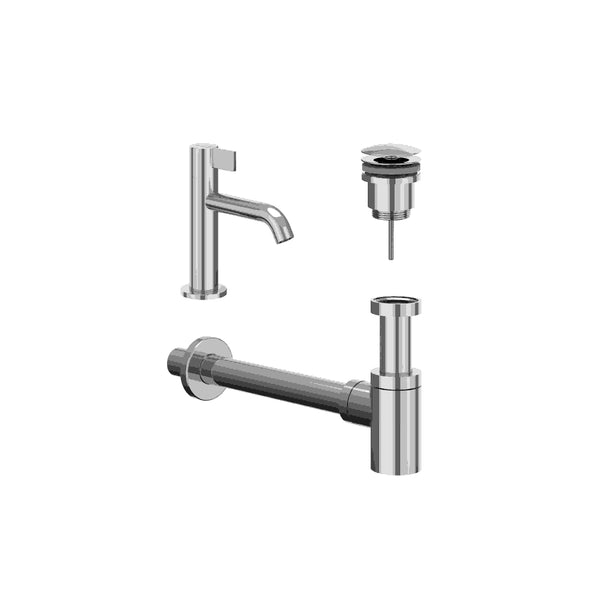 Combiset: fonteinkraan staand model S, designplug always open & design sifon