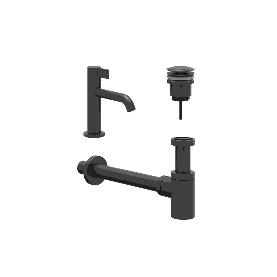 IVY Combiset: fonteinkraan staand model S, designplug always open & design sifon – Mat zwart PED