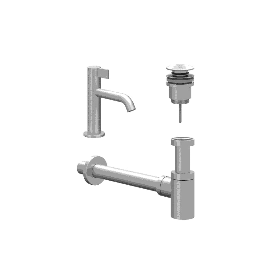 IVY Combiset: fonteinkraan staand model S, designplug always open & design sifon – Gebr. nickel PVD
