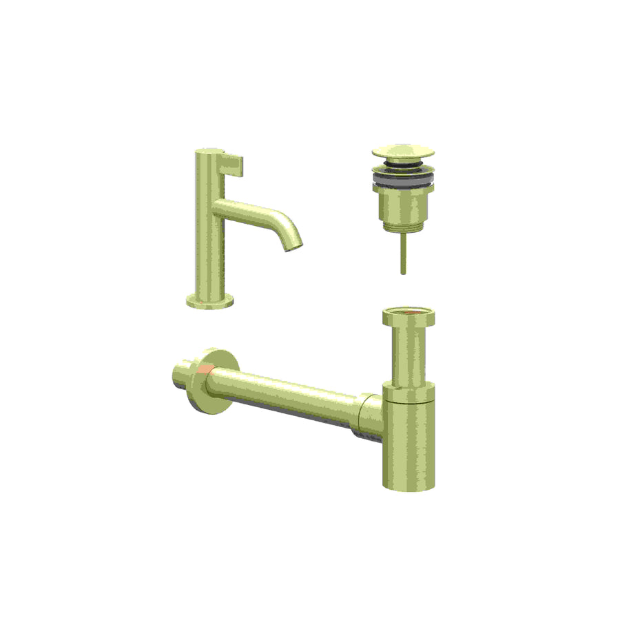 IVY Combiset: fonteinkraan staand model S, designplug always open & design sifon – Gebr. mat goud PVD