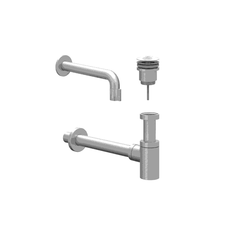 IVY Combiset: fonteinkraan wandmodel inkortbaar, designplug always open & design sifon – Gebr. nickel PVD