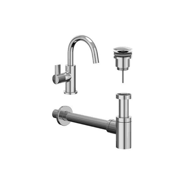 Combiset: fonteinkraan met draaibare uitloop, designplug always open & design sifon