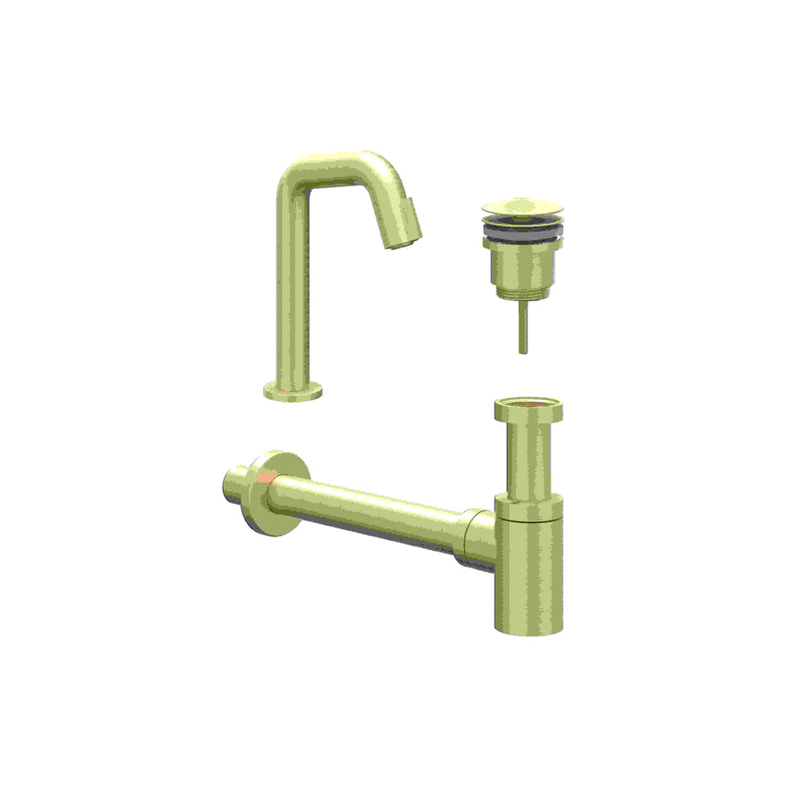 IVY Combiset: fonteinkraan contour staand model S, designplug always open & design sifon – Gebr. mat goud PVD