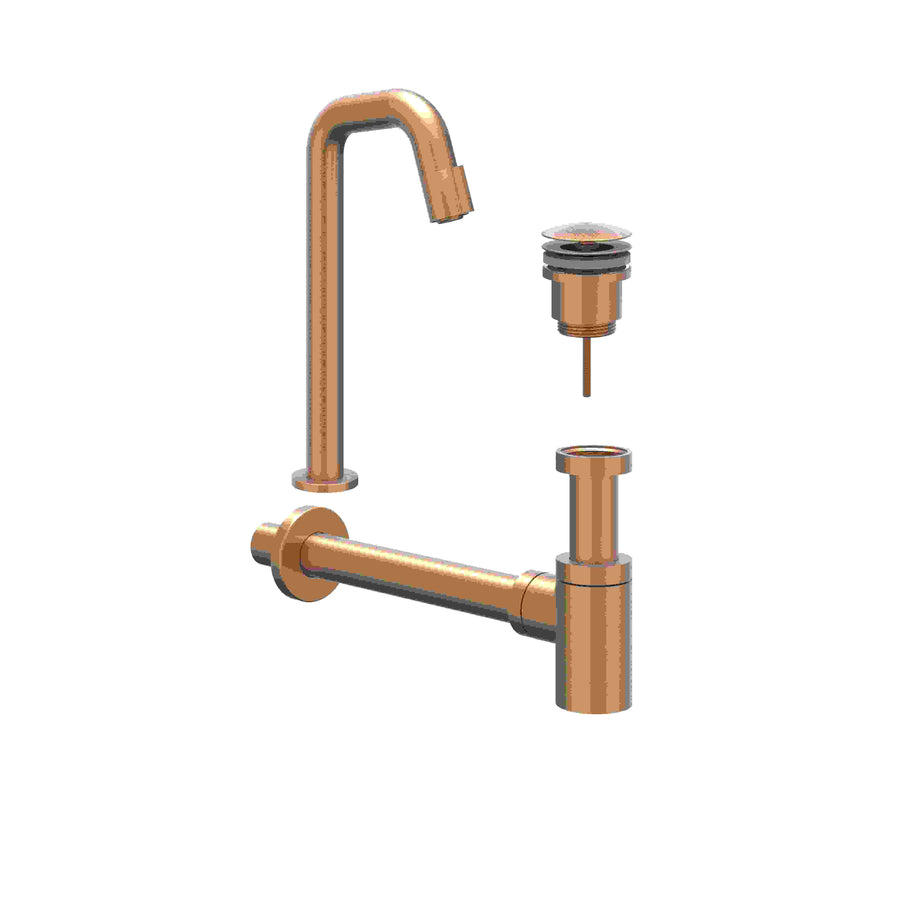IVY Combiset: fonteinkraan contour staand model L, designplug always open & design sifon – Gebr. mat koper PVD