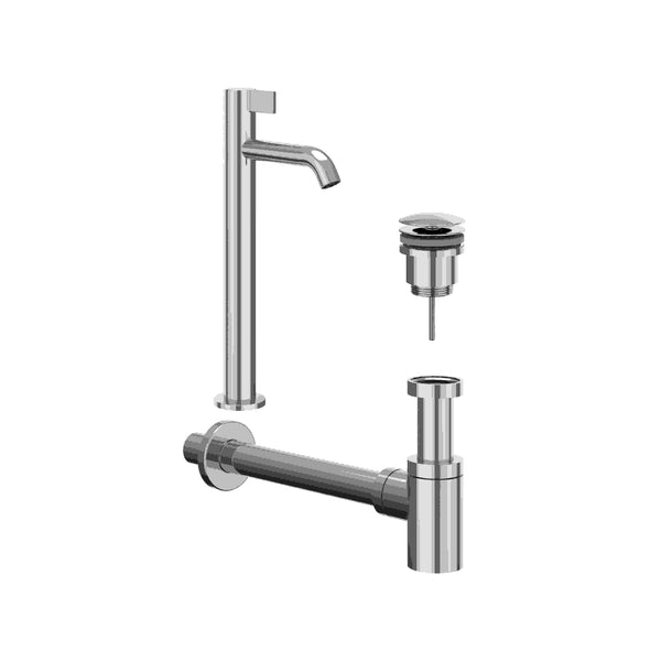 Combiset: fonteinkraan staand model L, designplug always open & design sifon