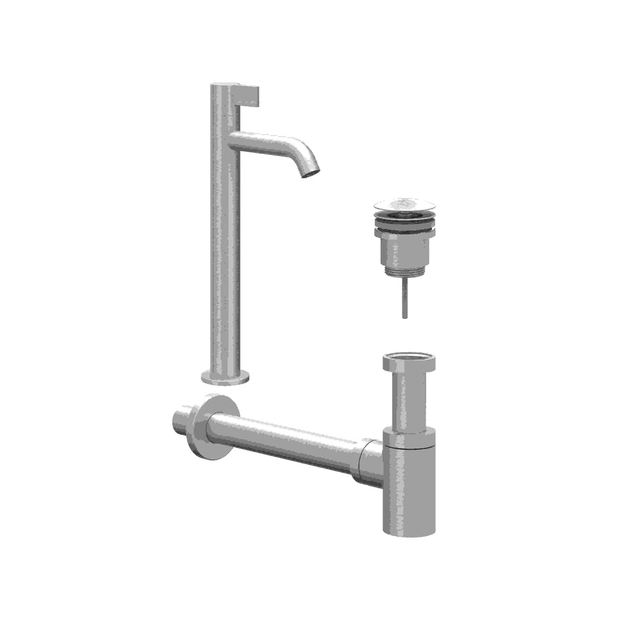 IVY Combiset: fonteinkraan staand model L, designplug always open & design sifon – Gebr. nickel PVD