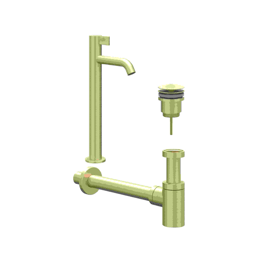 IVY Combiset: fonteinkraan staand model L, designplug always open & design sifon – Gebr. mat goud PVD