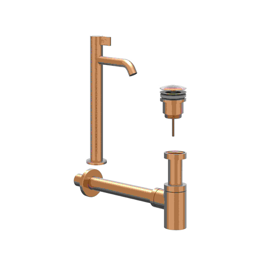 IVY Combiset: fonteinkraan staand model L, designplug always open & design sifon – Gebr. mat koper PVD