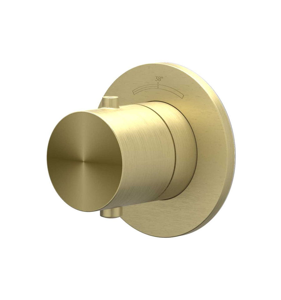 IVY Afbouwdeel inbouwstopkraan symmetry met rond rozet, RVS316 gebr. mat goud PVD - productfoto - SKU 6903202