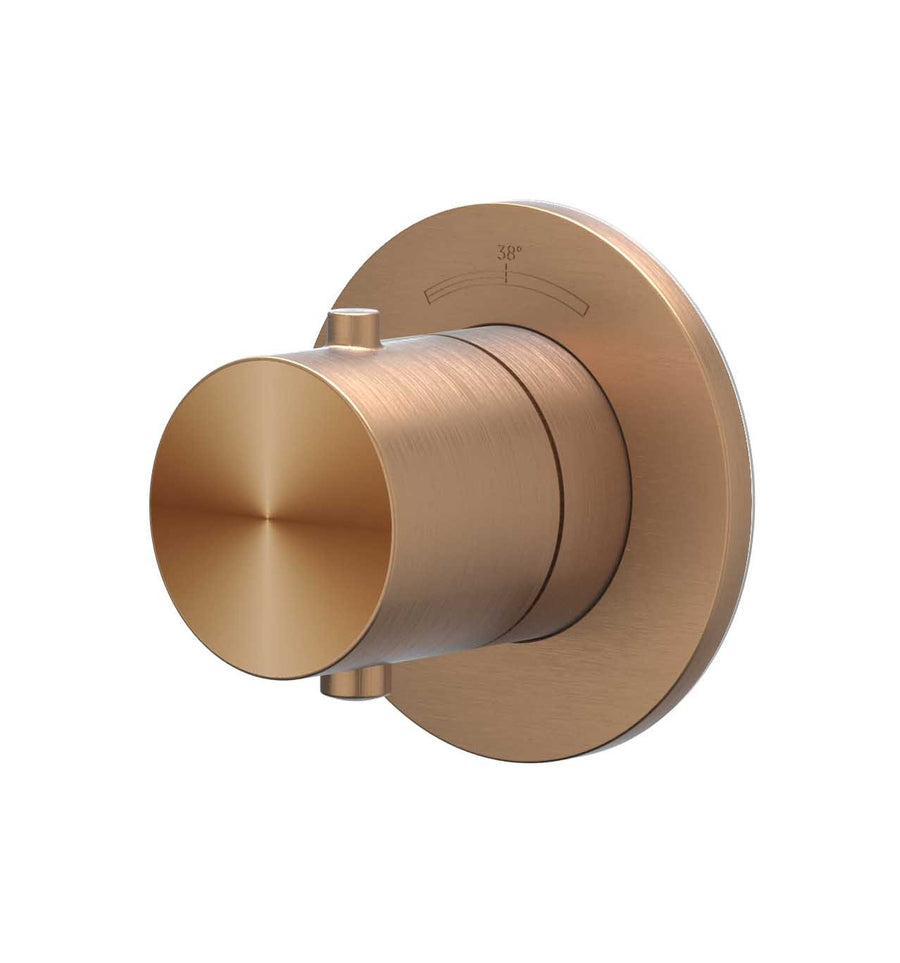 IVY Afbouwdeel inbouwstopkraan symmetry met rond rozet, RVS316 gebr. mat koper PVD - productfoto - SKU 6903203