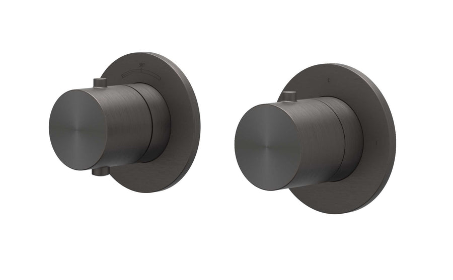 IVY Afbouwdeel inbouwthermostaat met 2-weg stop-omstel symmetry met ronde rozetten – RVS316 gebr. carbon black PVD