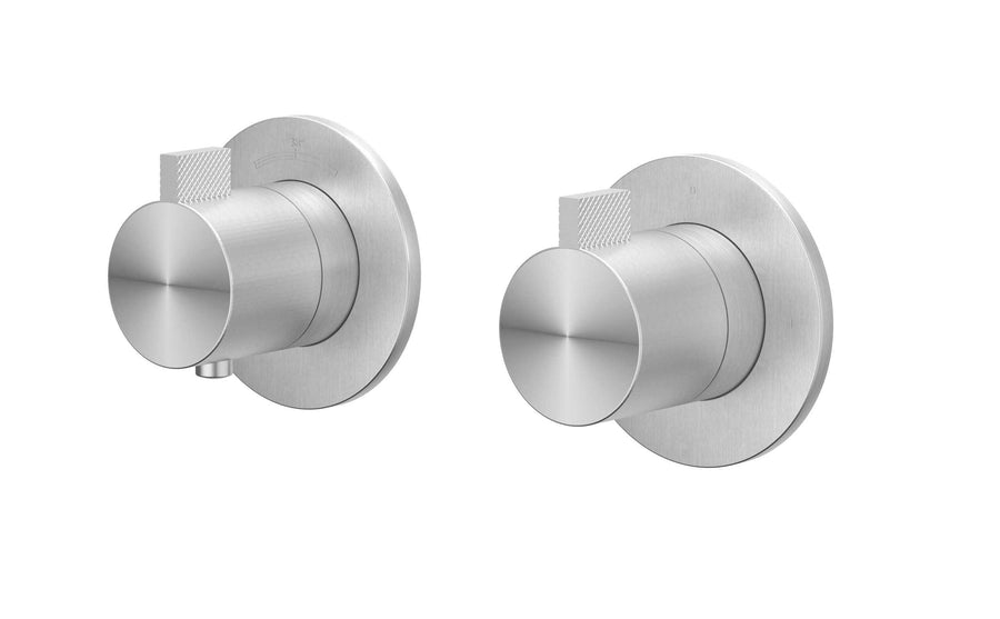 IVY Afbouwdeel inbouwthermostaat met 2-weg stop-omstel symmetry met ronde rozetten, RVS316 geborsteld - productfoto - SKU 6903301